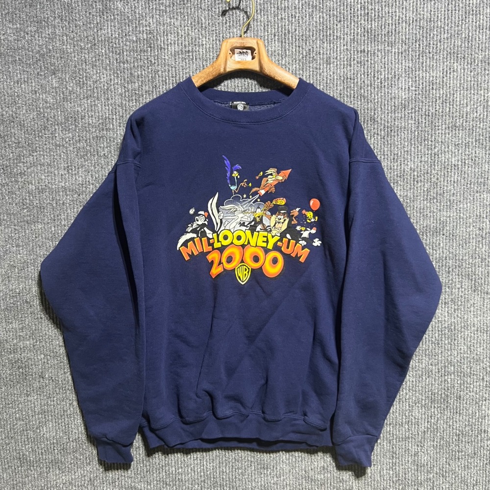 Vintage Warner Bros Sweatshirt Mens XL Navy Looney Tunes 2000 Graphic USA Made